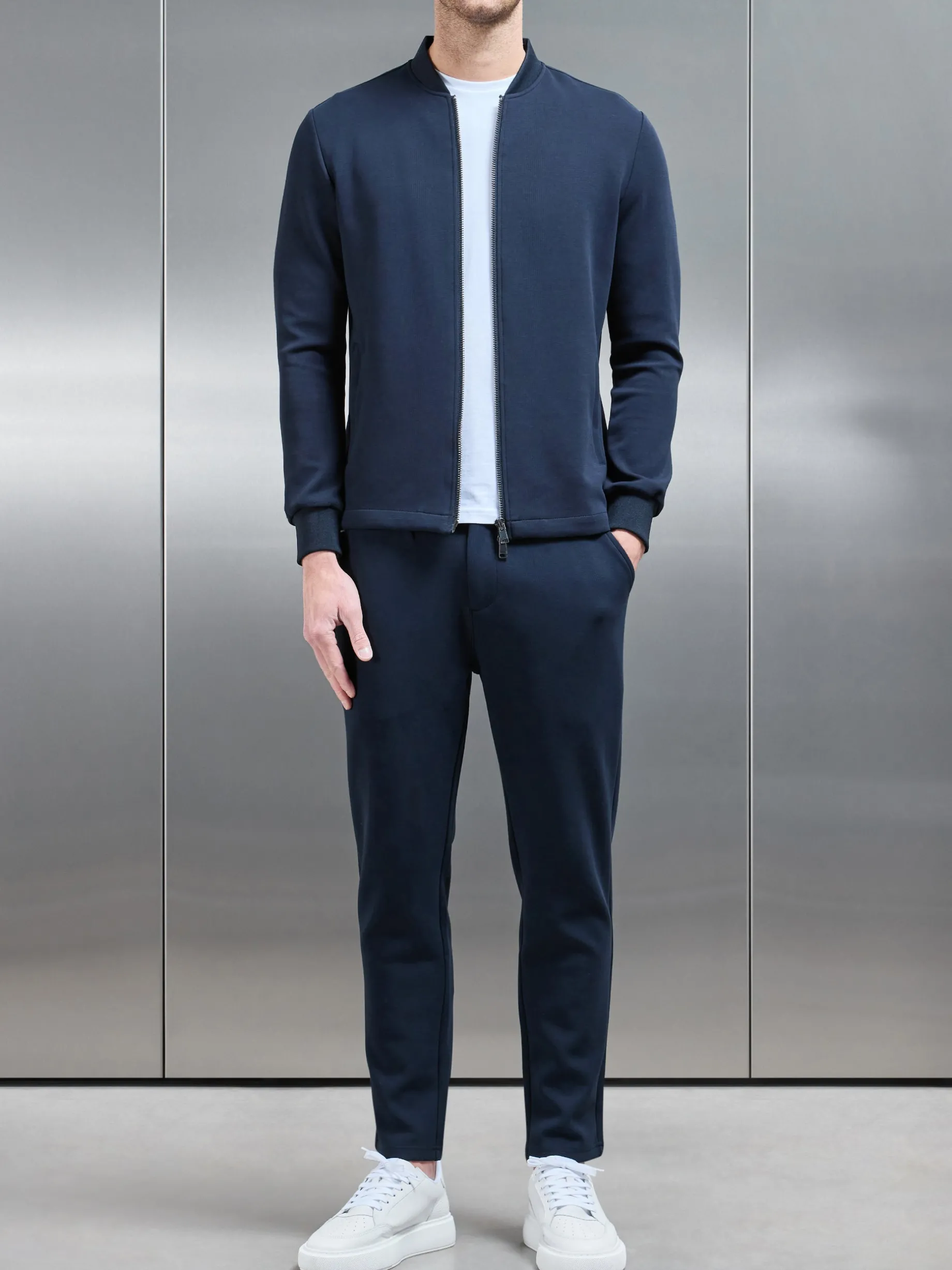 Tailored Interlock Bomber Jacket - Navy