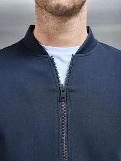 Tailored Interlock Bomber Jacket - Navy
