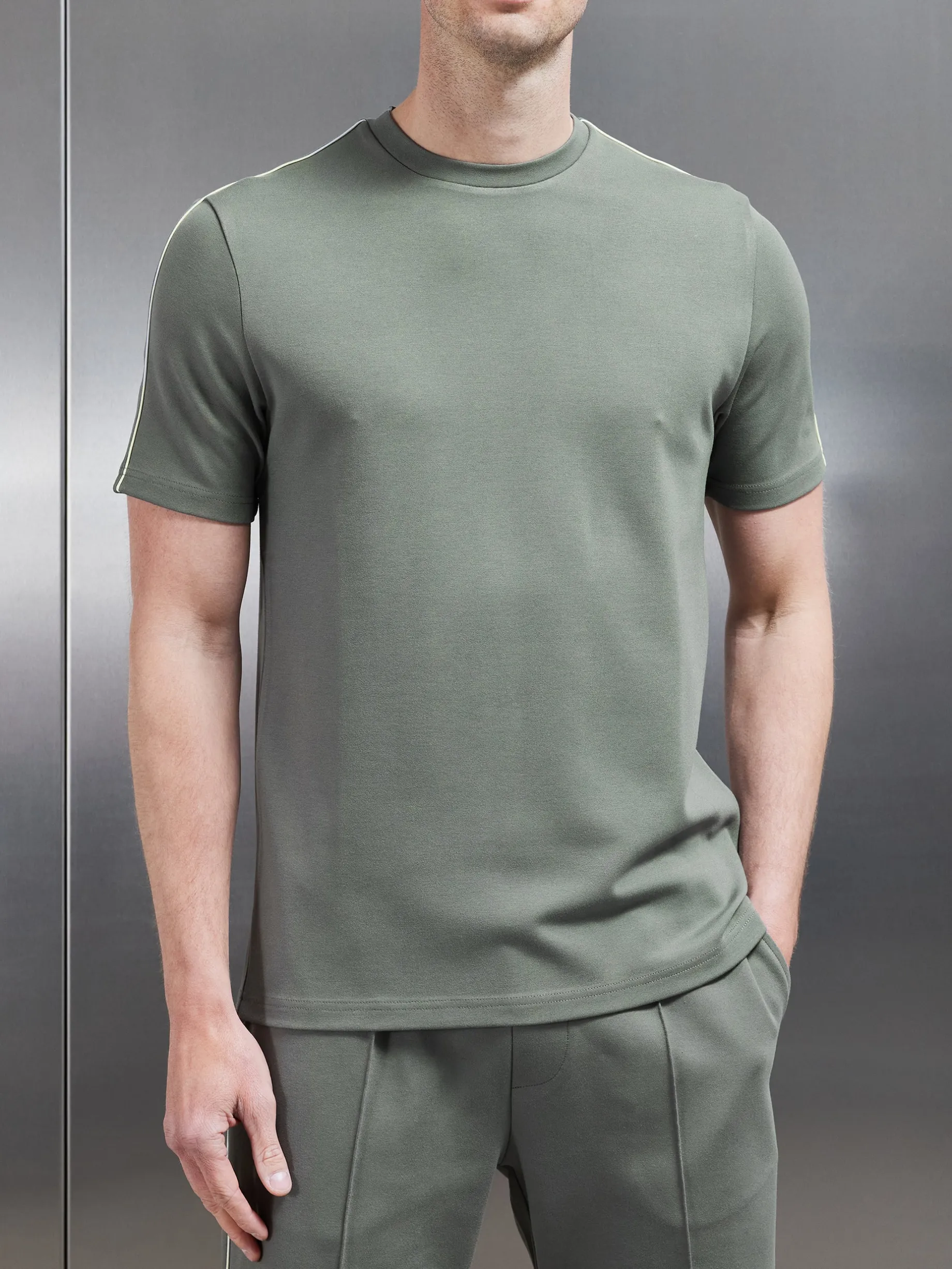 Technical Jersey Piping T-Shirt - Olive