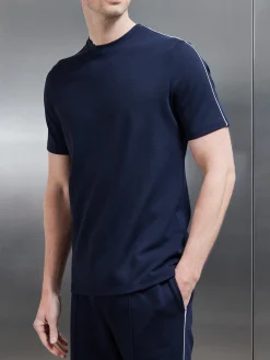 Technical Jersey Piping T-Shirt - Navy