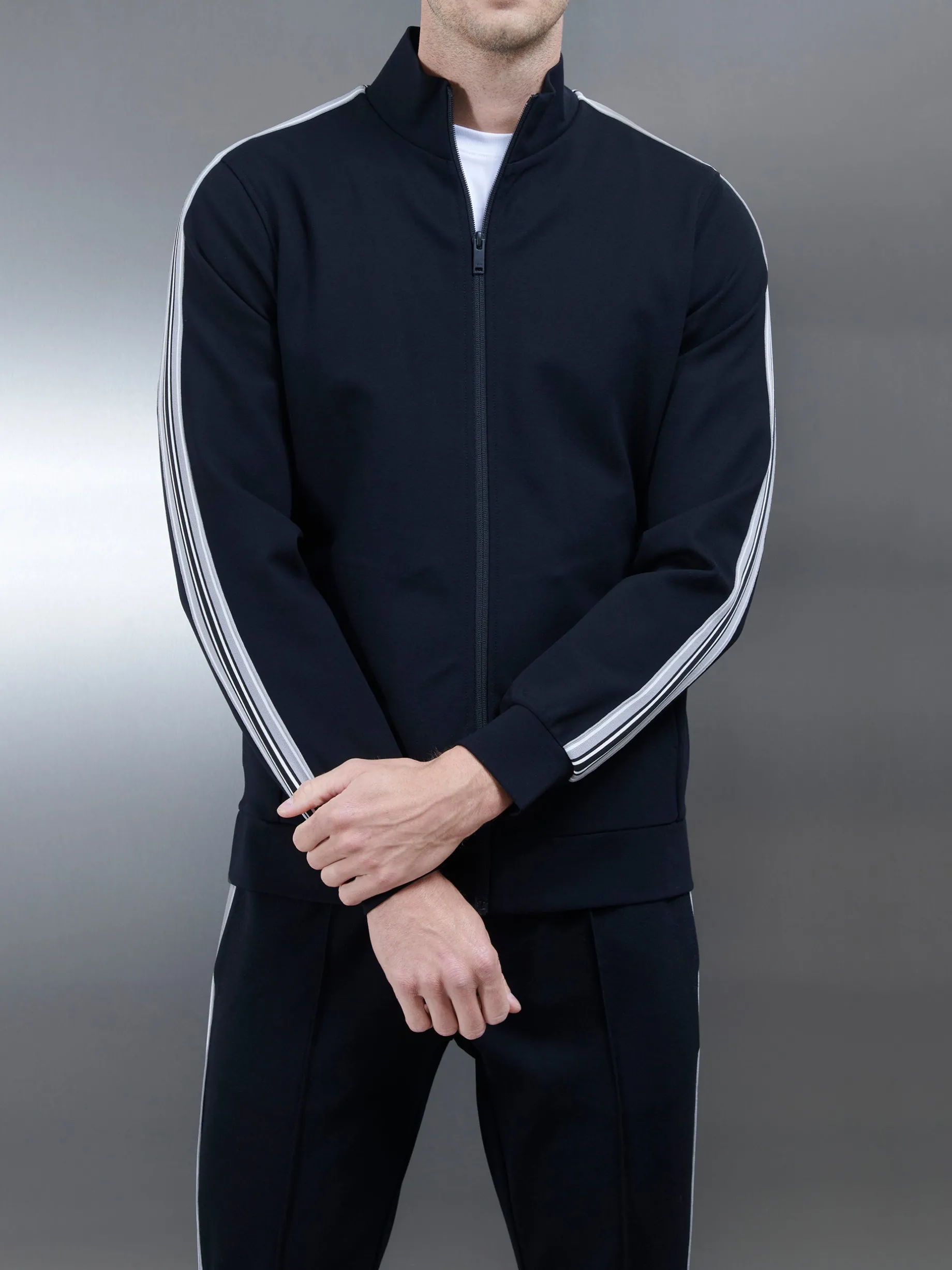 Technical Jersey Side Stripe Jacket - Black