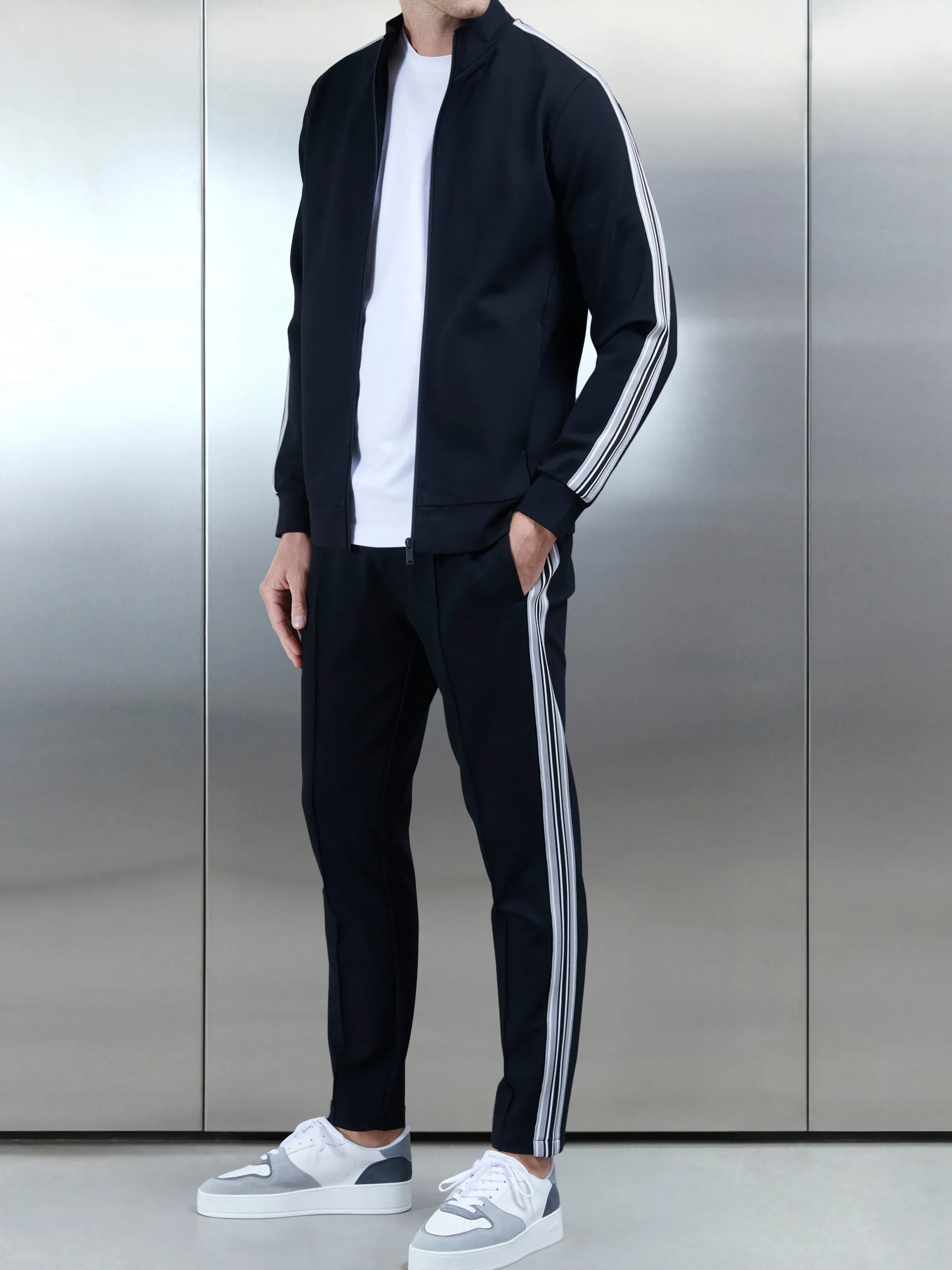 Technical Jersey Side Stripe Jacket - Black
