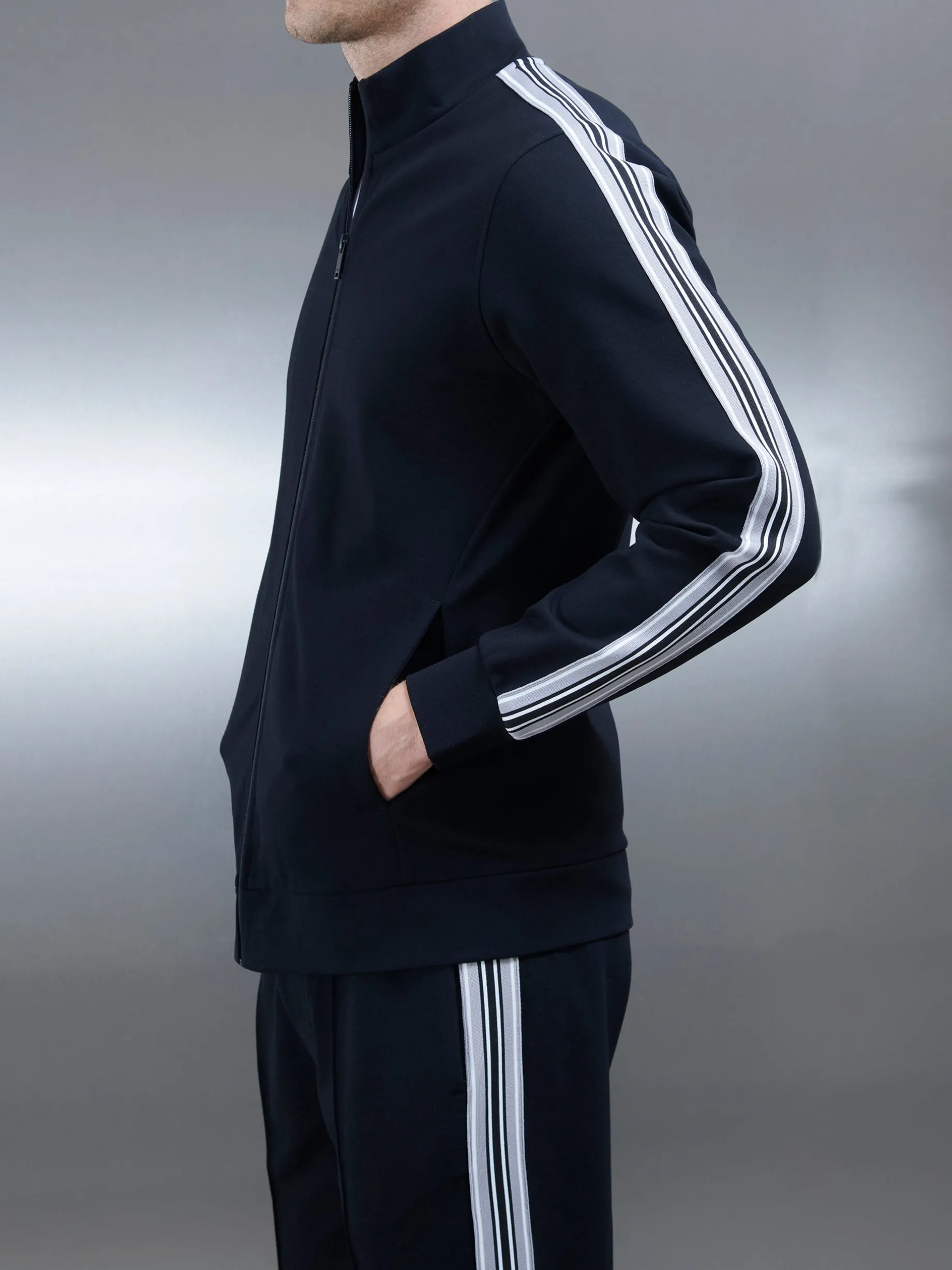 Technical Jersey Side Stripe Jacket - Black