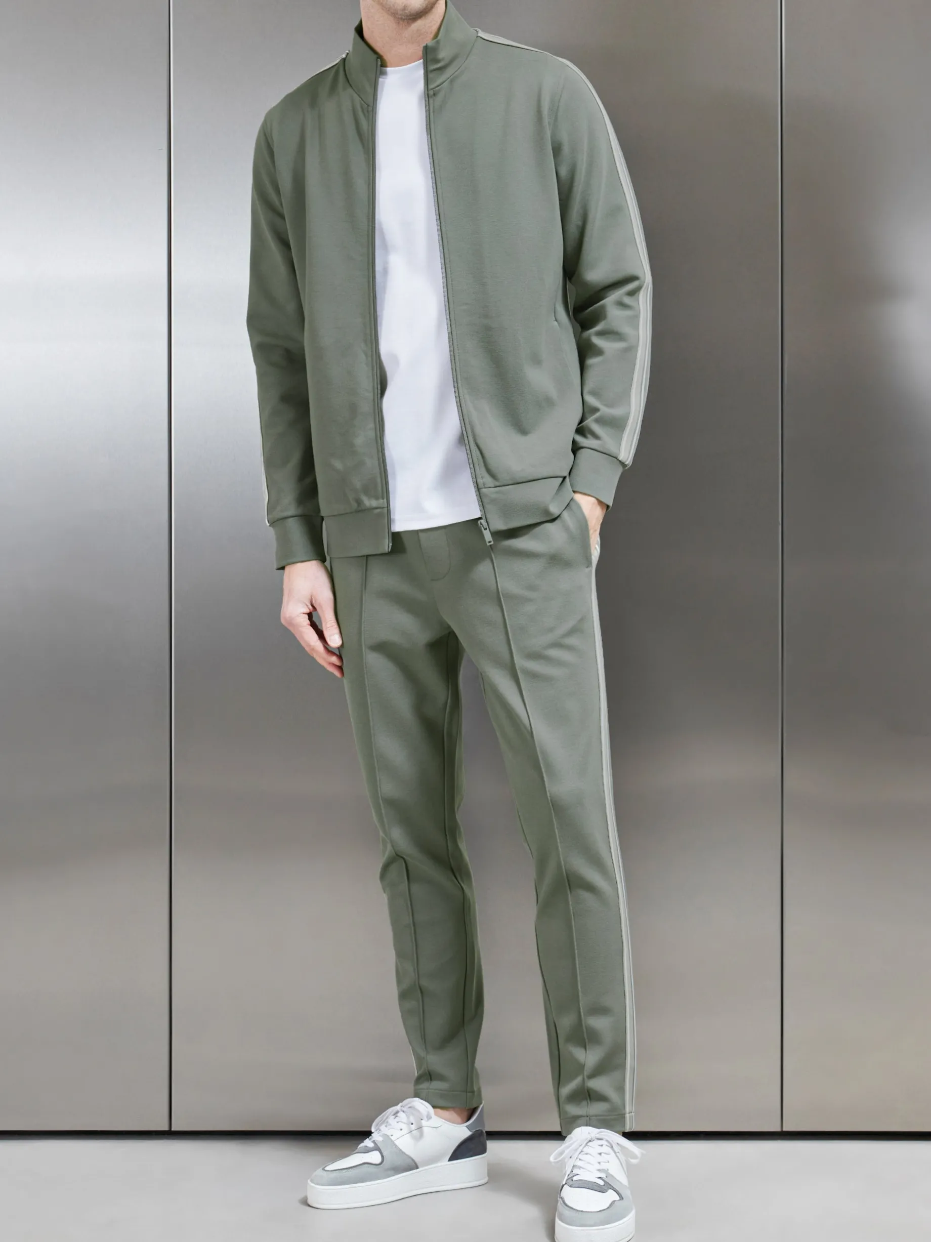 Technical Jersey Side Stripe Jogger - Olive