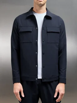 Technical Mid Weight Popper Overshirt - Navy