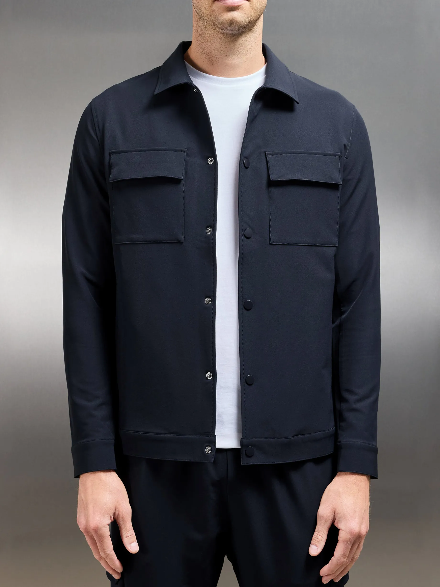 Technical Mid Weight Popper Overshirt - Navy