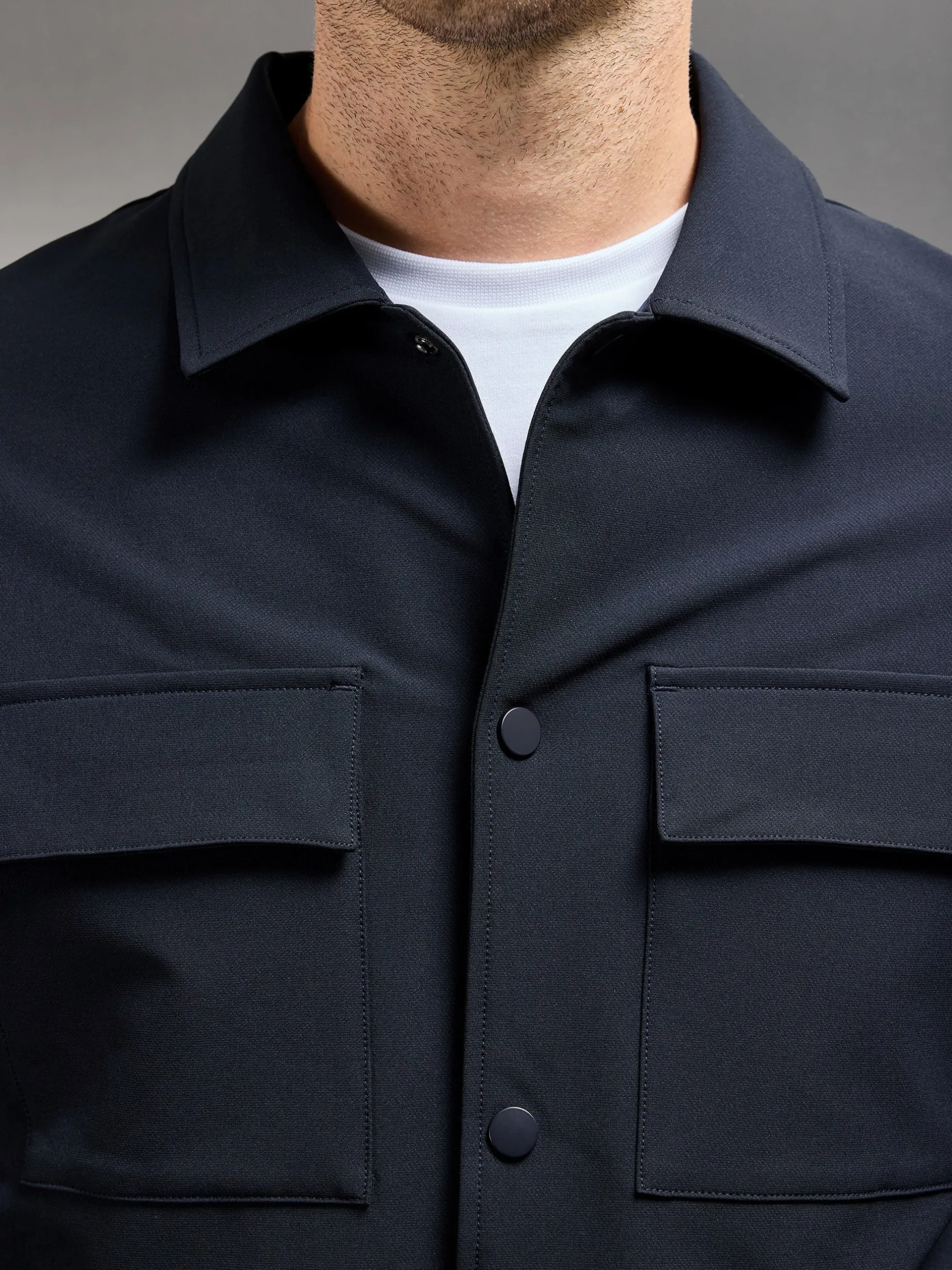 Technical Mid Weight Popper Overshirt - Navy