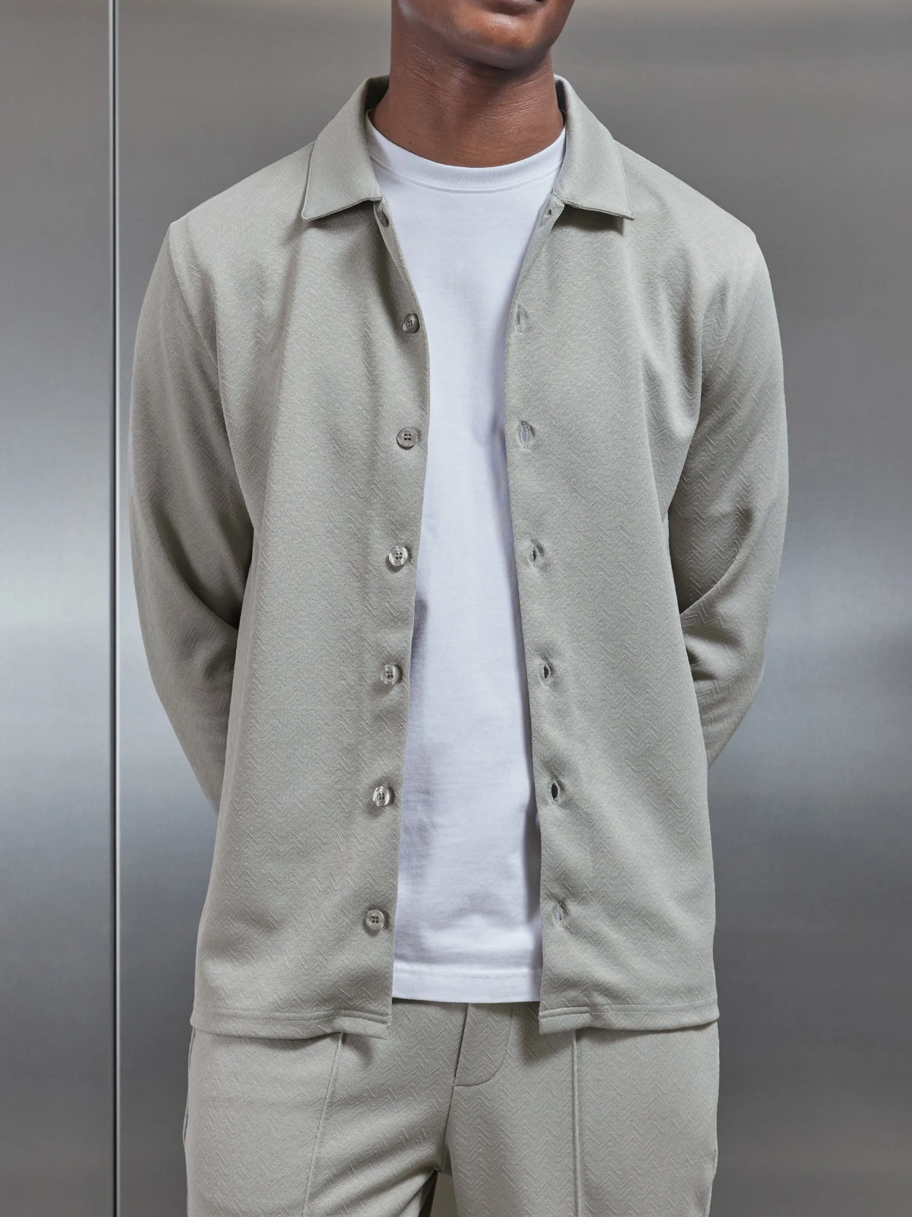 Textured Interlock Overshirt - Stone