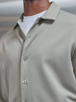 Textured Interlock Overshirt - Stone