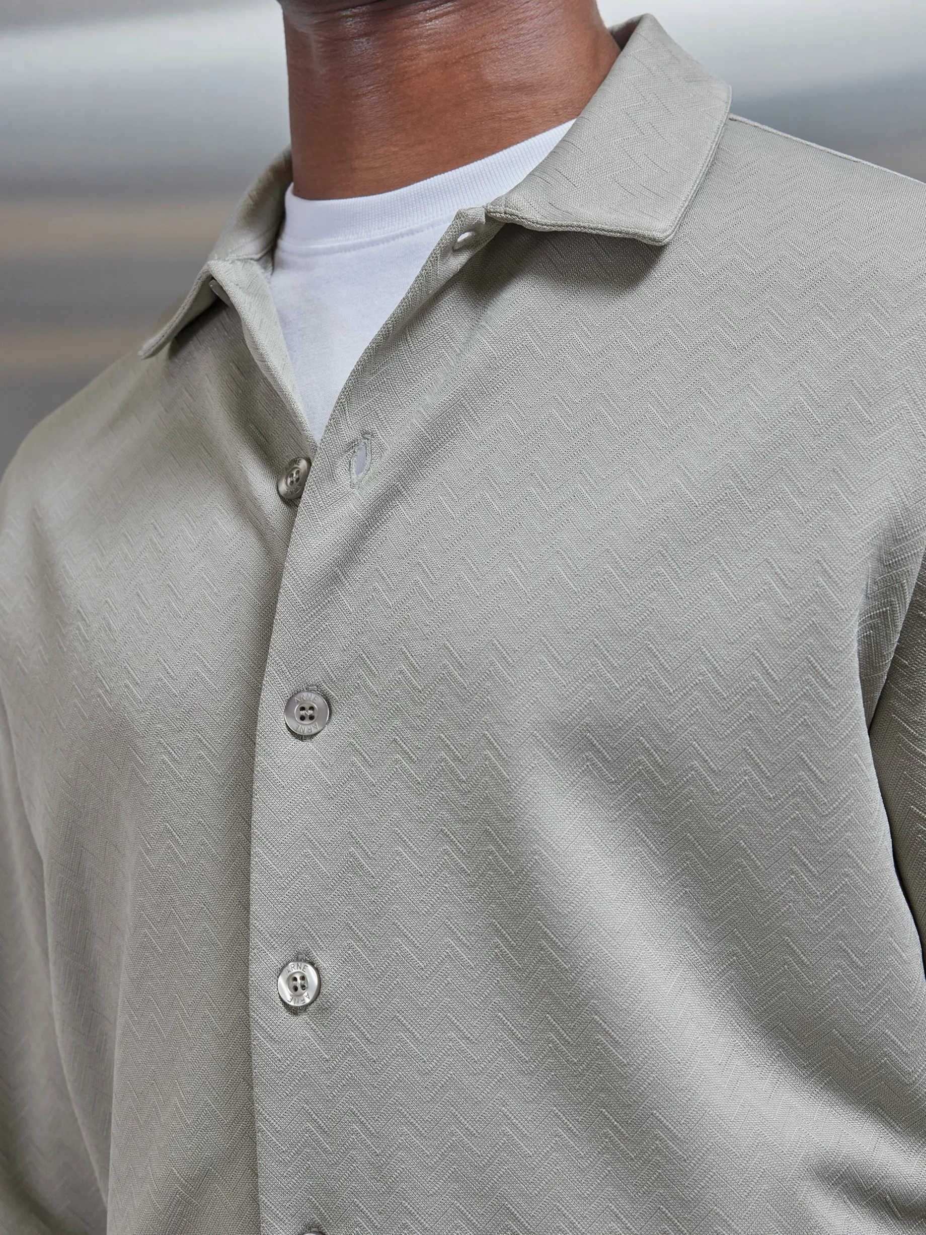 Textured Interlock Overshirt - Stone