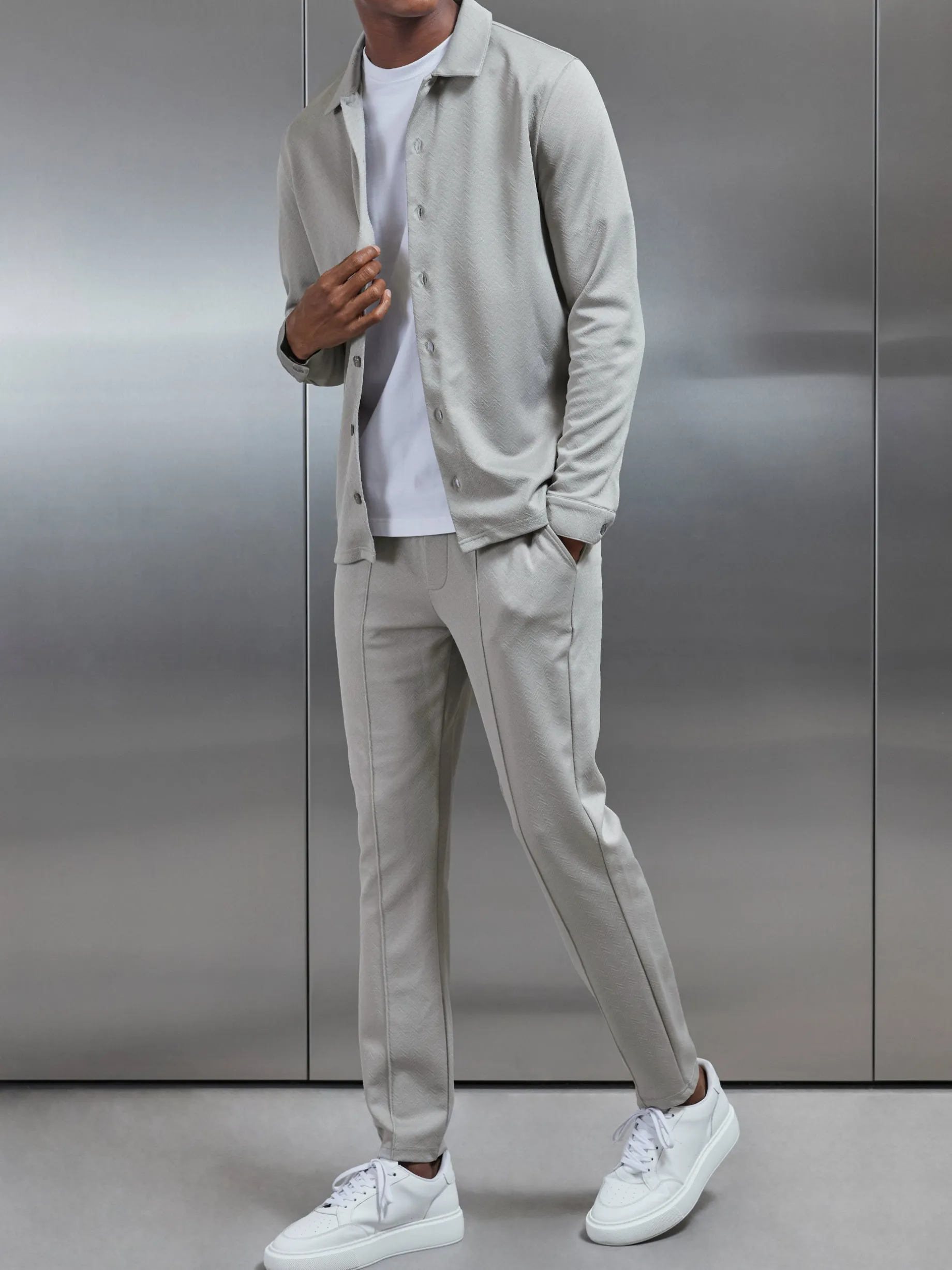 Textured Interlock Overshirt - Stone