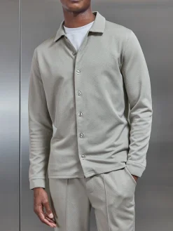 Textured Interlock Overshirt - Stone