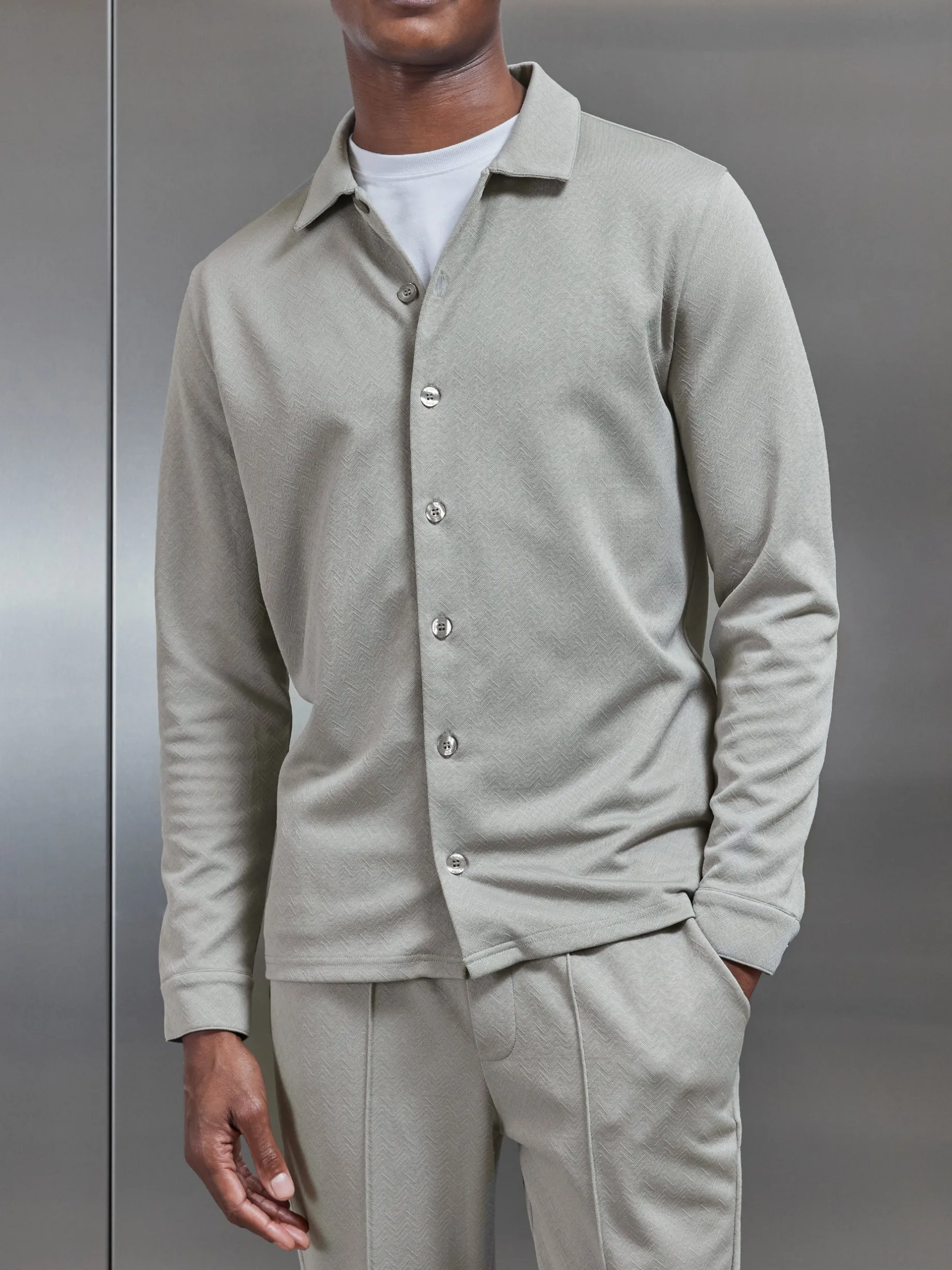 Textured Interlock Overshirt - Stone