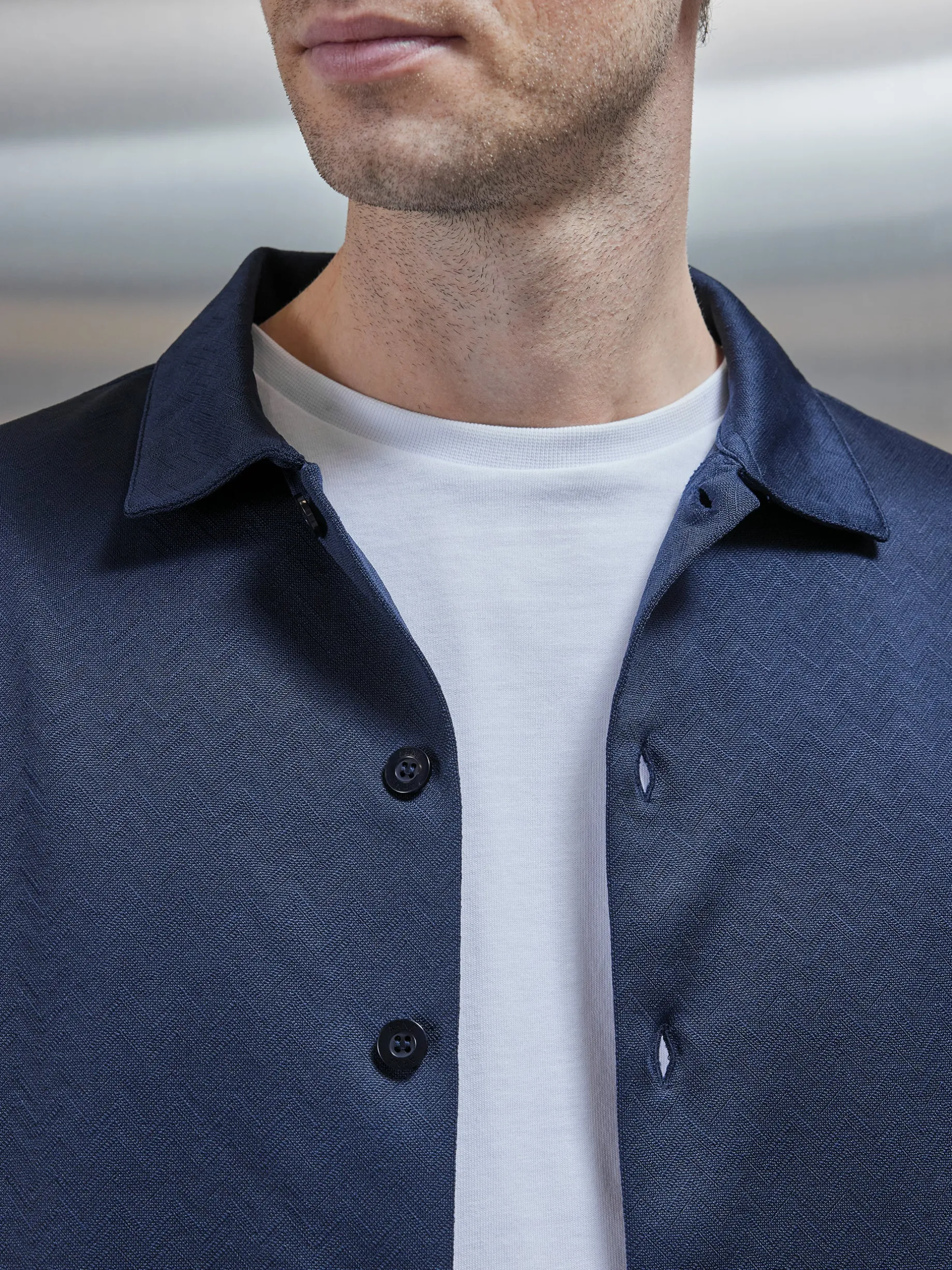 Textured Interlock Overshirt - Navy