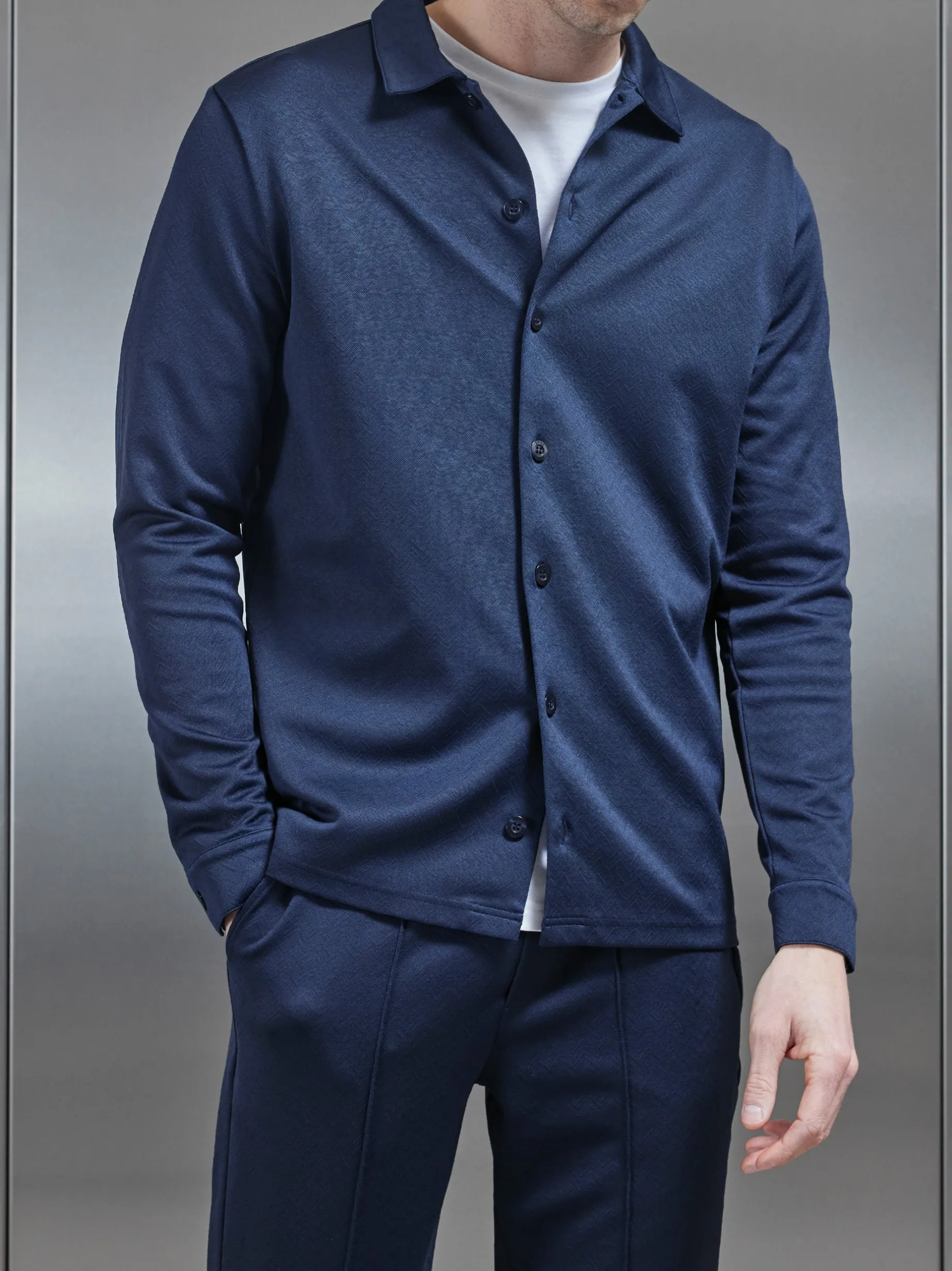 Textured Interlock Overshirt - Navy