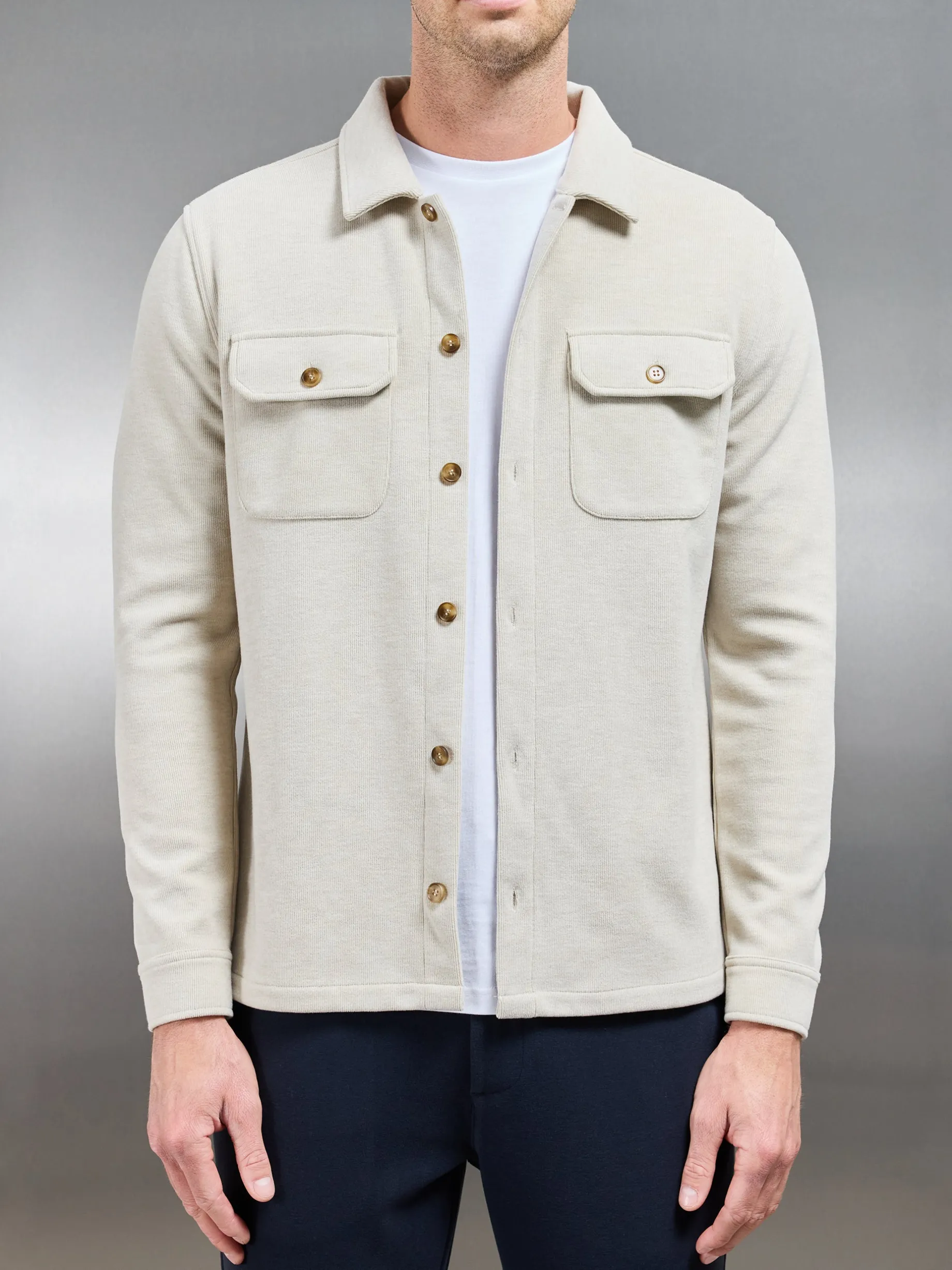 Textured Knitted Overshirt - Stone