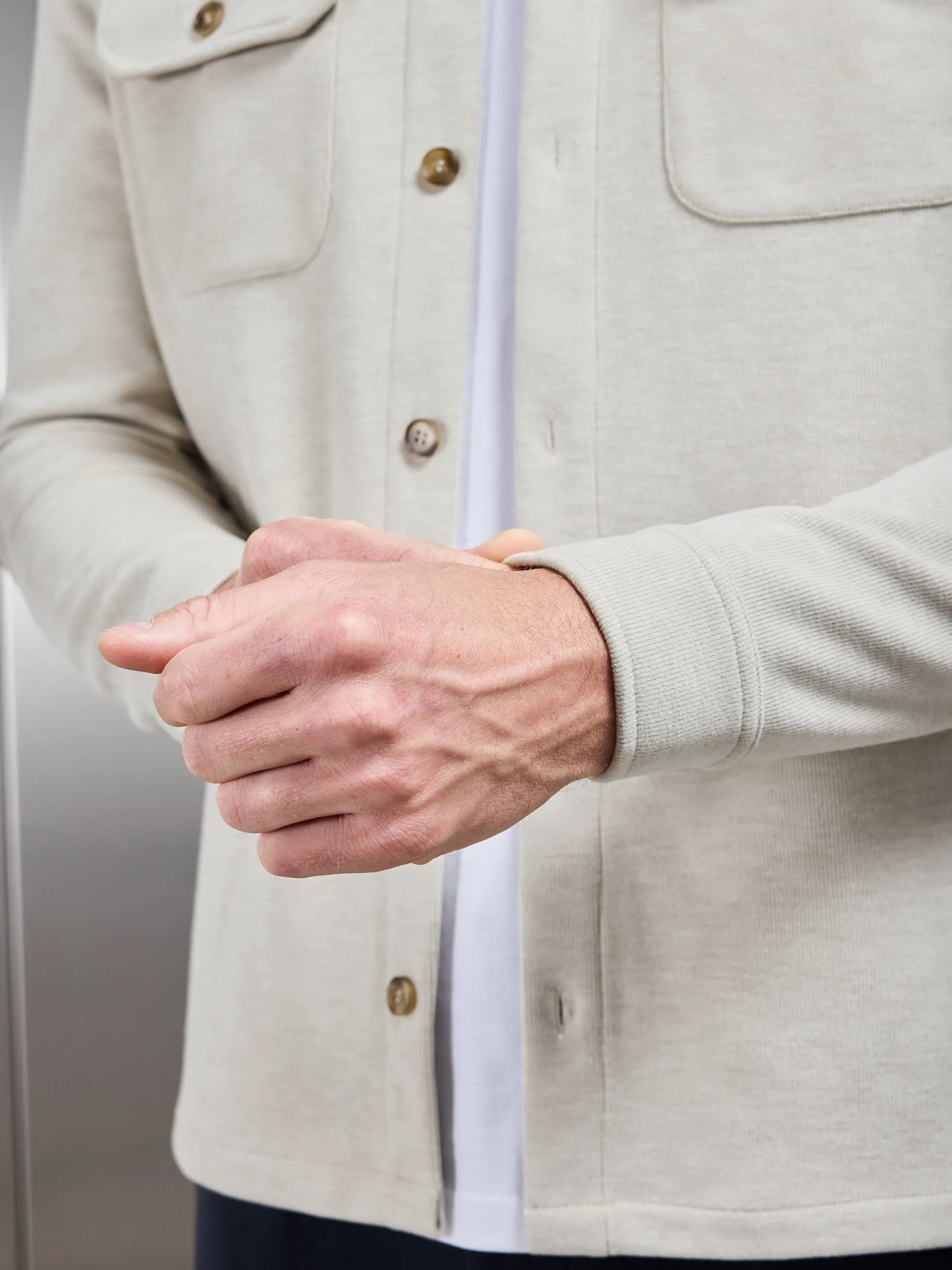 Textured Knitted Overshirt - Stone