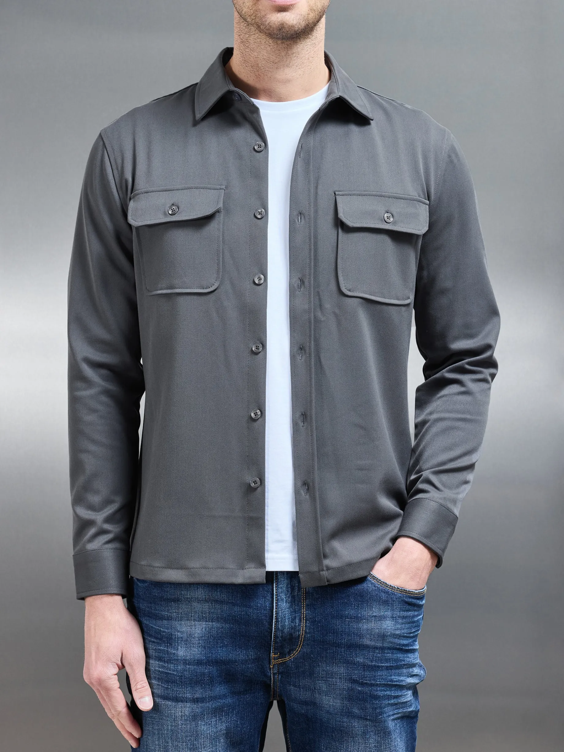Textured Overshirt - Grey