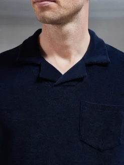 Towelling Revere Collar Polo Shirt - Navy