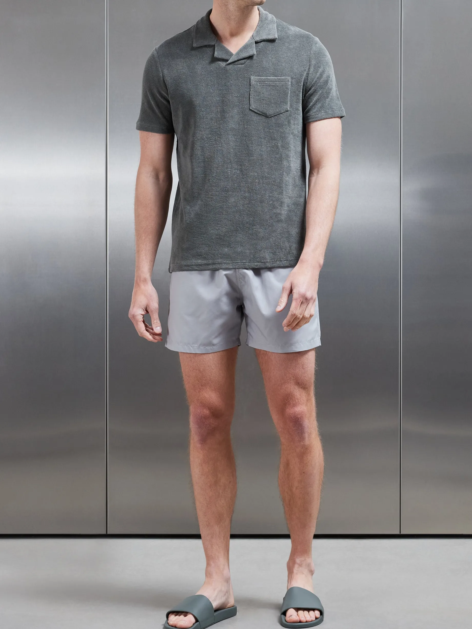Towelling Revere Collar Polo Shirt - Sage