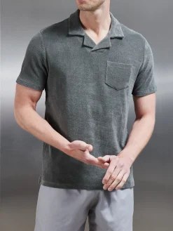Towelling Revere Collar Polo Shirt - Sage