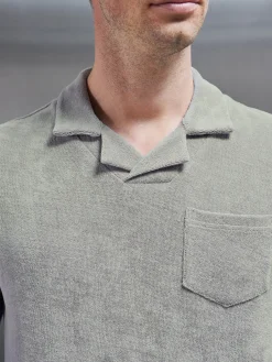 Towelling Revere Collar Polo Shirt - Stone