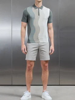 Wave Knitted Zip Polo Shirt - Sage
