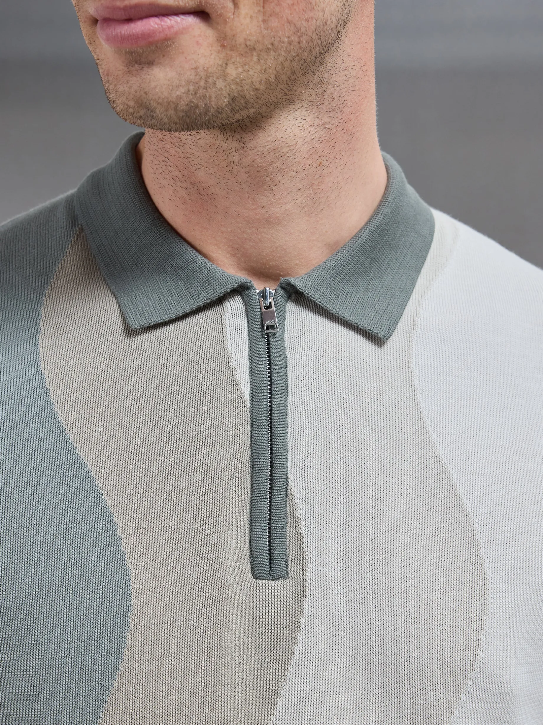 Wave Knitted Zip Polo Shirt - Sage