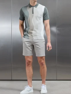 Wave Knitted Zip Polo Shirt - Sage