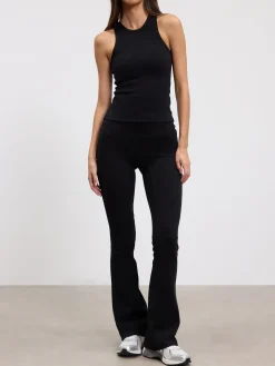 Womens Brushed Cotton Jersey Fold Over Flared Legging - Black