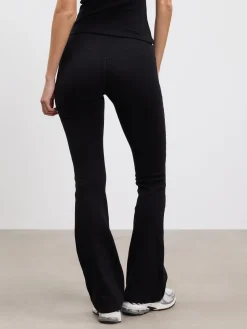 Womens Brushed Cotton Jersey Fold Over Flared Legging - Black