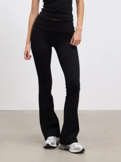 Womens Brushed Cotton Jersey Fold Over Flared Legging - Black