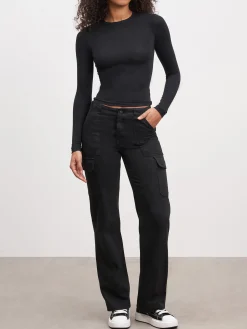 Womens Cotton Jersey Long Sleeve T-Shirt - Black