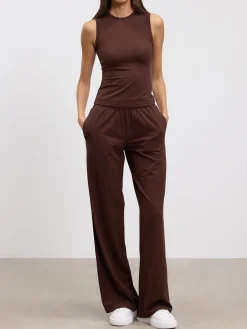 Womens Cotton Modal Round Neck Vest - Brown