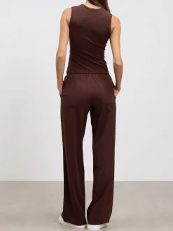 Womens Cotton Modal Round Neck Vest - Brown