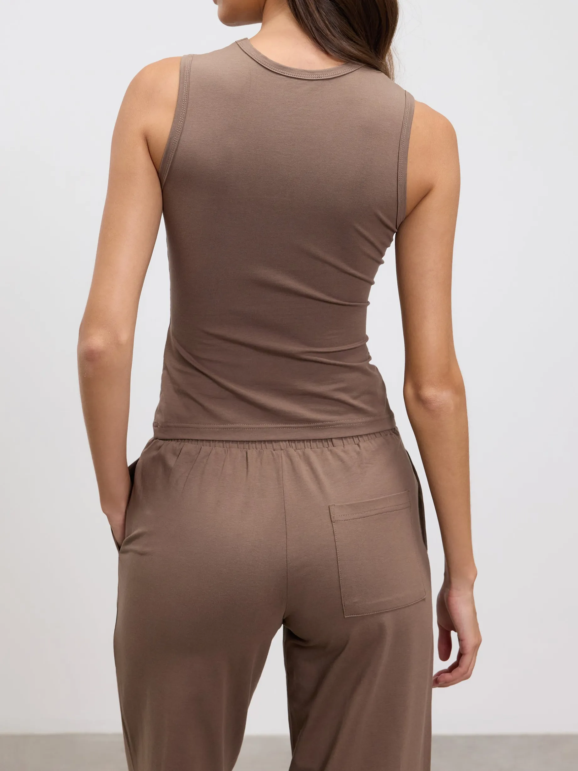 Womens Cotton Modal Round Neck Vest - Taupe