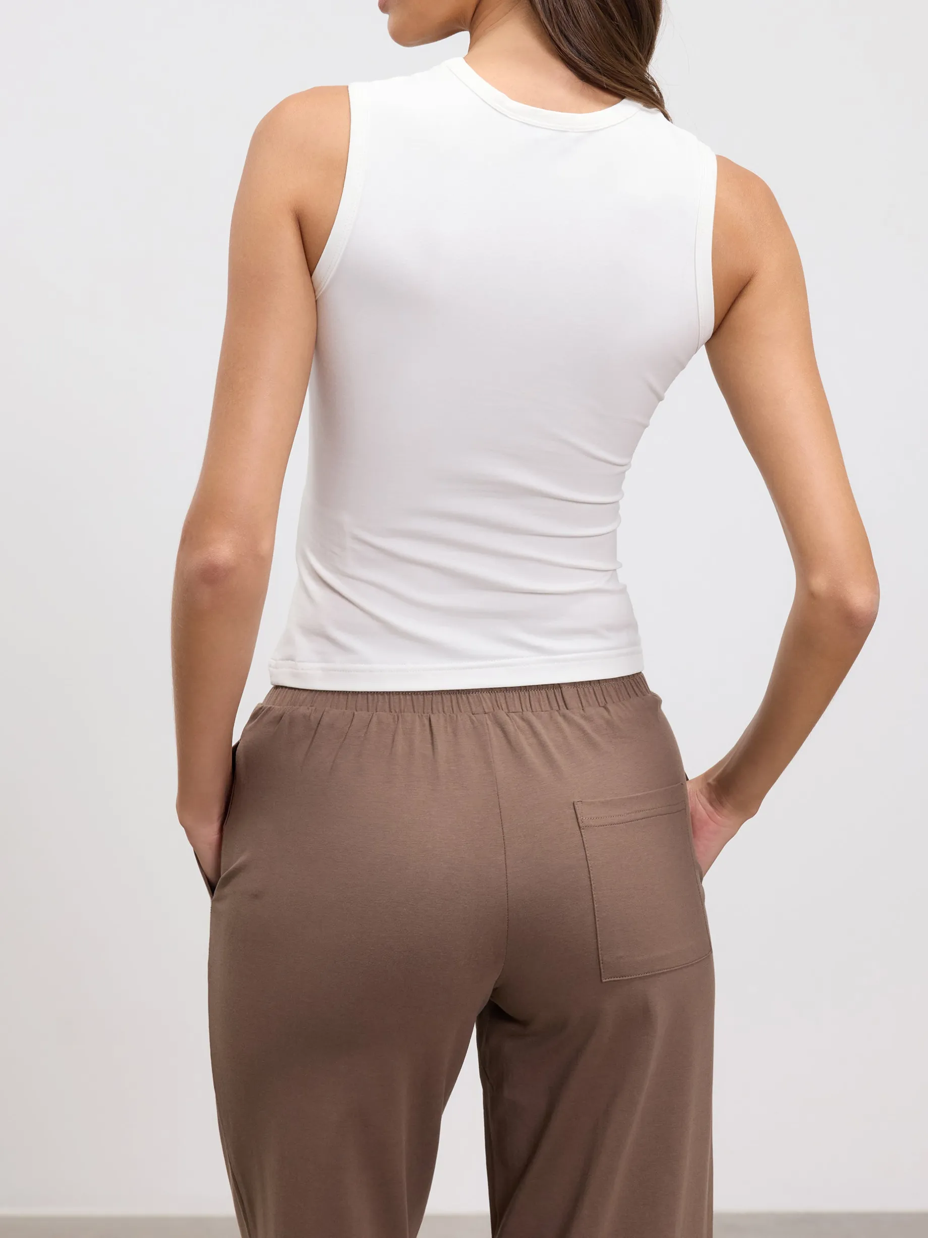 Womens Cotton Modal Round Neck Vest - White