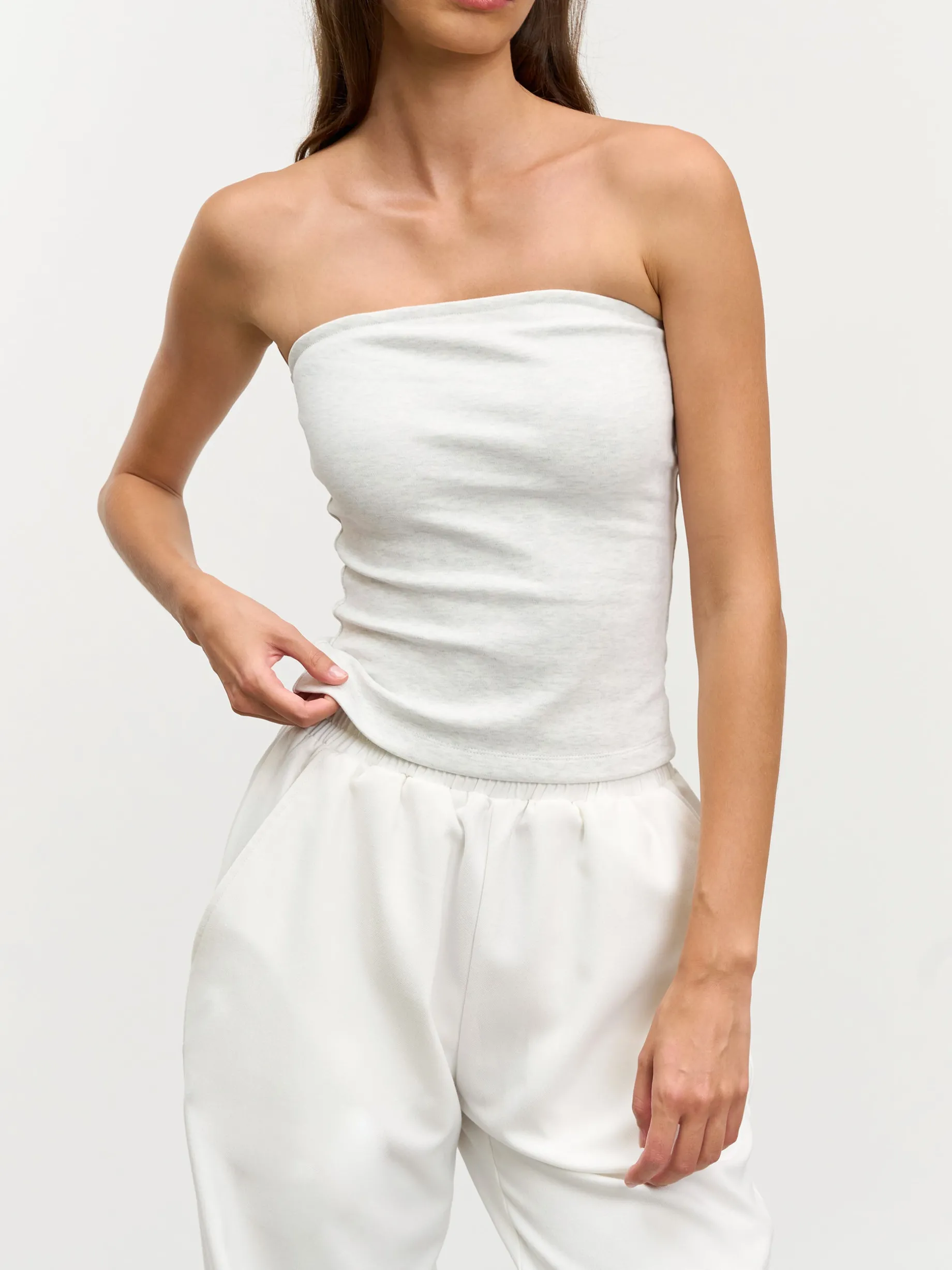 Womens Jersey Bandeau Top - Marl Grey