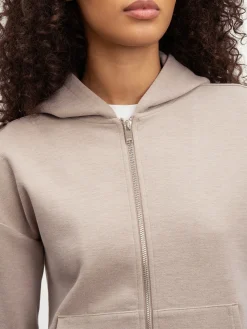 Womens Knitted Relaxed Zip Hoodie - Stone