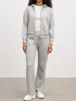 Womens Knitted Relaxed Zip Hoodie - Marl Grey