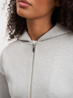 Womens Knitted Relaxed Zip Hoodie - Marl Grey