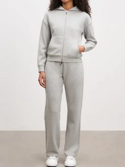 Womens Knitted Relaxed Zip Hoodie - Marl Grey