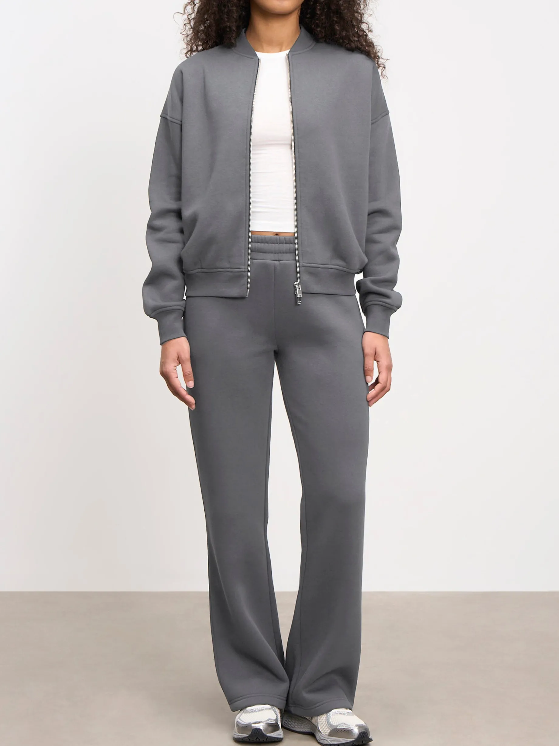 Womens Neoprene Bomber Jacket - Grey