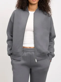 Womens Neoprene Bomber Jacket - Grey