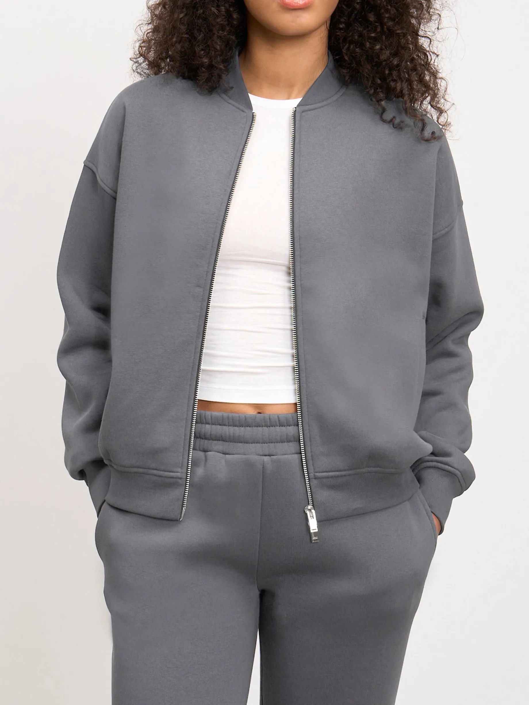 Womens Neoprene Bomber Jacket - Grey