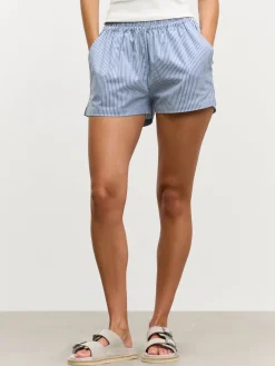 Womens Pull On Stripe Cotton Short - Blue
