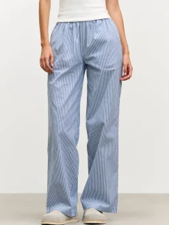 Womens Pull On Stripe Cotton Trouser - Blue