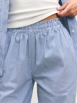 Womens Pull On Stripe Cotton Trouser - Blue