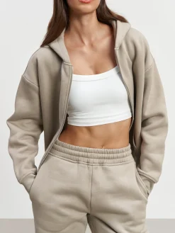 Womens Relaxed Zip Hoodie - Stone
