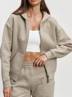 Womens Relaxed Zip Hoodie - Stone